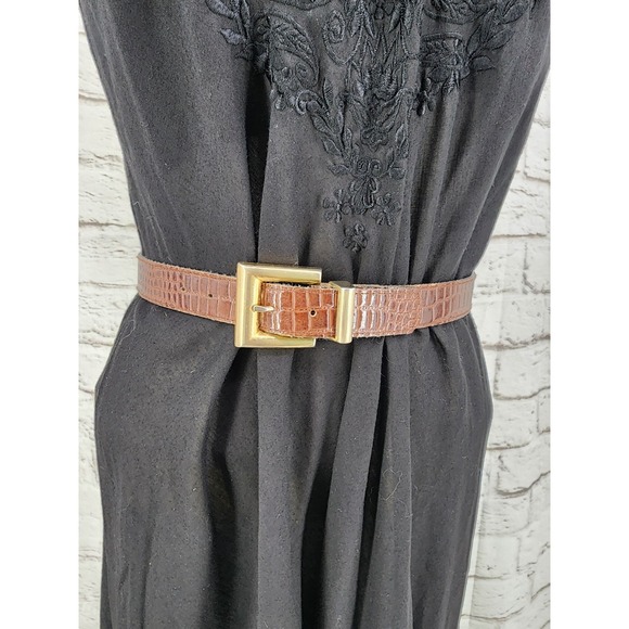 Accessories - Womens Crocodile Embossed‎ Belt Square Gold Brass Buckle Heritage Classic Small